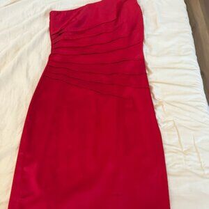 Calvin Klein Red Asymmetrical One Shoulder Cocktail Dress